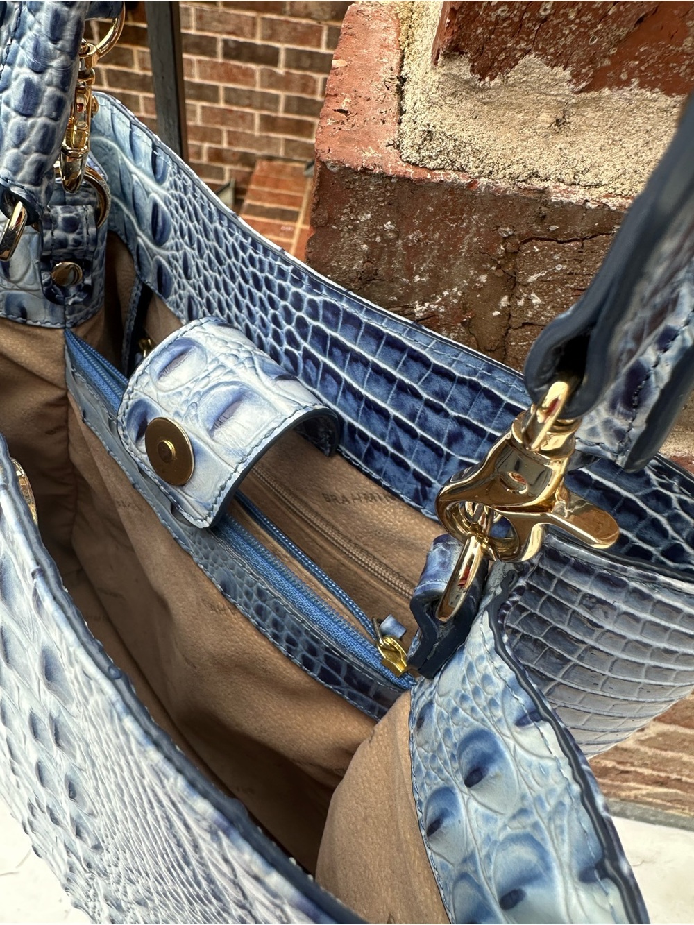 Brahmin, Amelia in Aura Blue Melbourne. Croc-Embossed Top-Handle Bag. - Picture 9 of 10